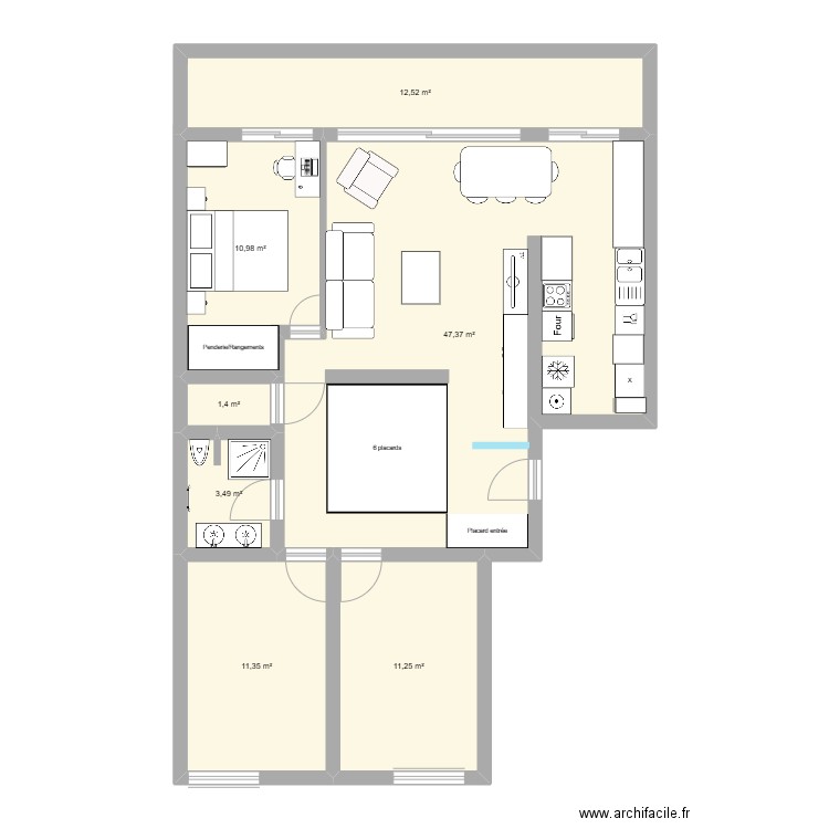 Appart modifié. Plan de 7 pièces et 98 m2