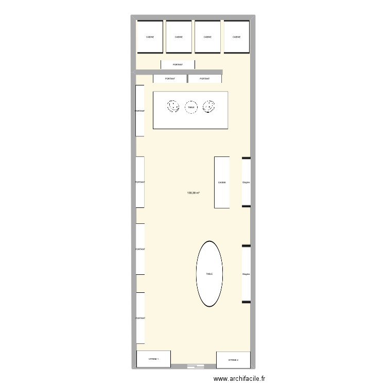 20x7 Rectangle. Plan de 1 pièce et 130 m2