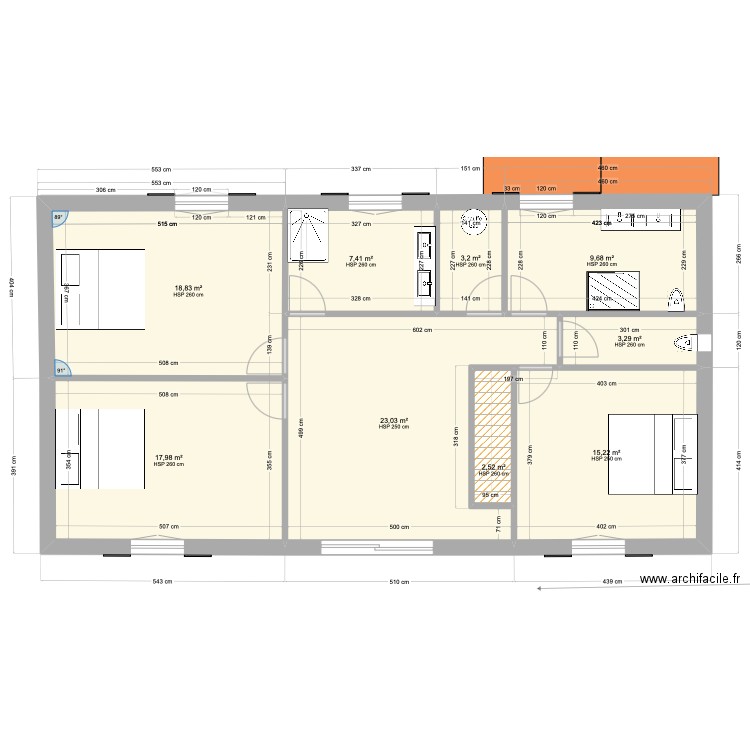 CDV5. Plan de 15 pièces et 229 m2