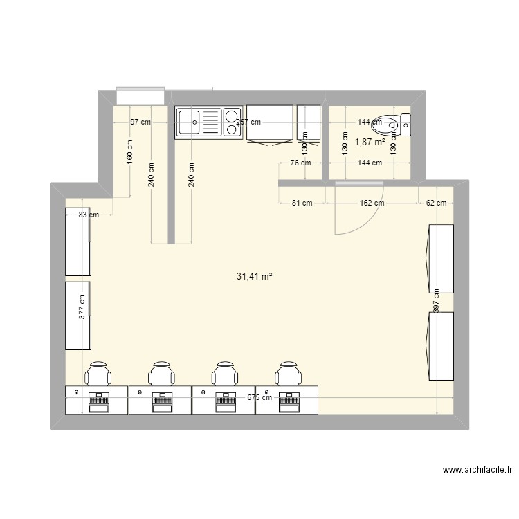 MARDYCK. Plan de 2 pièces et 33 m2