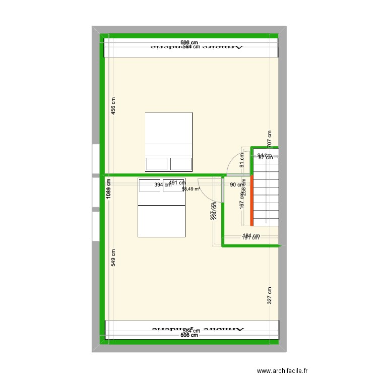 ETAGE. Plan de 1 pièce et 58 m2