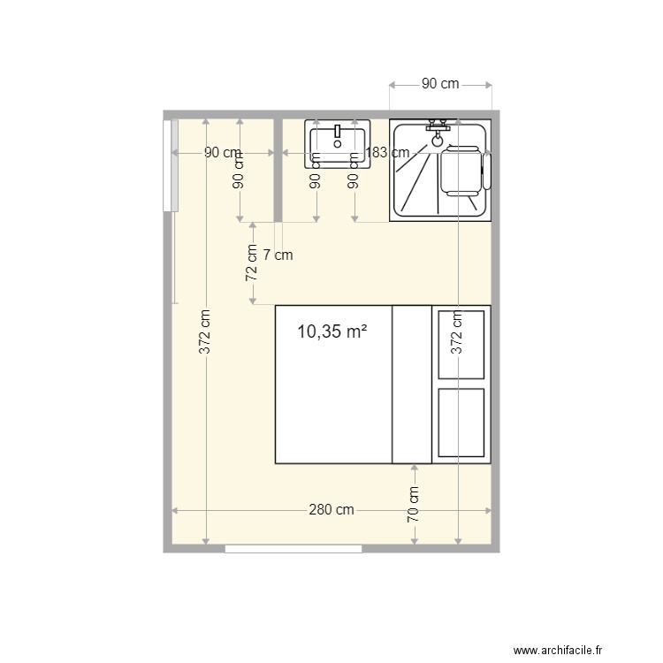 PLan après travaux menez salle d'eau rdc. Plan de 1 pièce et 10 m2