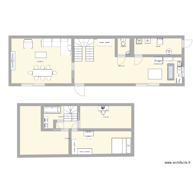 MSH. Plan de 7 pièces et 125 m2