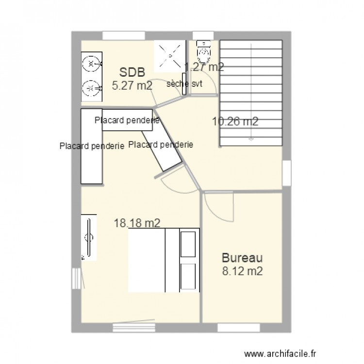 plan damien. Plan de 5 pièces et 43 m2