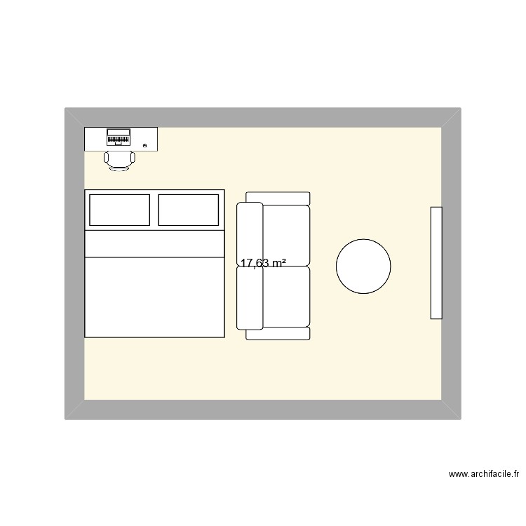 Appt longueur. Plan de 1 pièce et 18 m2