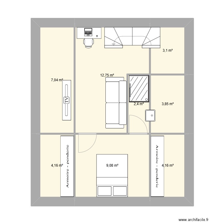 comble v1. Plan de 9 pièces et 47 m2