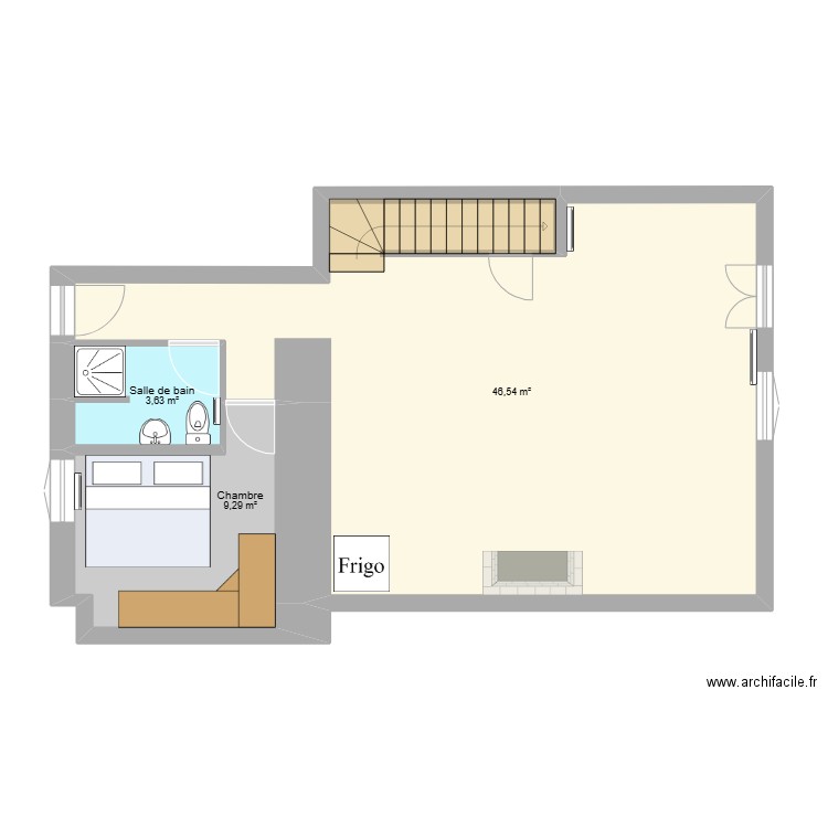 Maison . Plan de 3 pièces et 59 m2