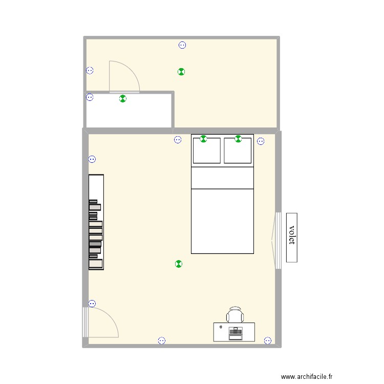 Chambre E. Plan de 2 pièces et 37 m2