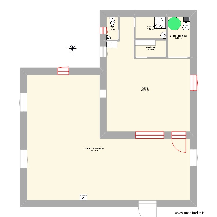 Salle Animation. Plan de 6 pièces et 133 m2