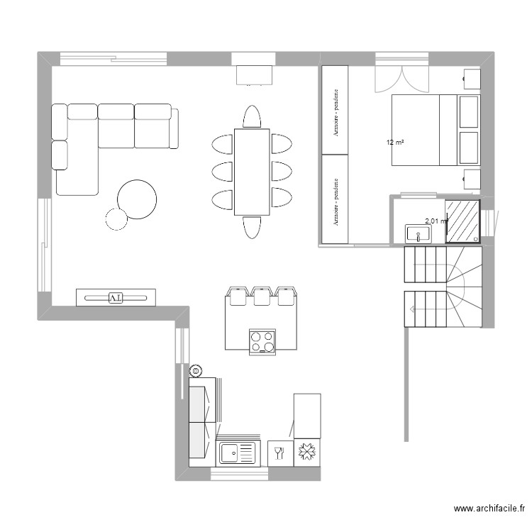 RDC_Natigreen. Plan de 2 pièces et 14 m2