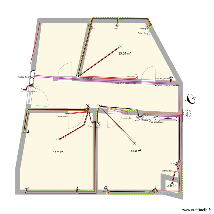 bilal. Plan de 5 pièces et 72 m2