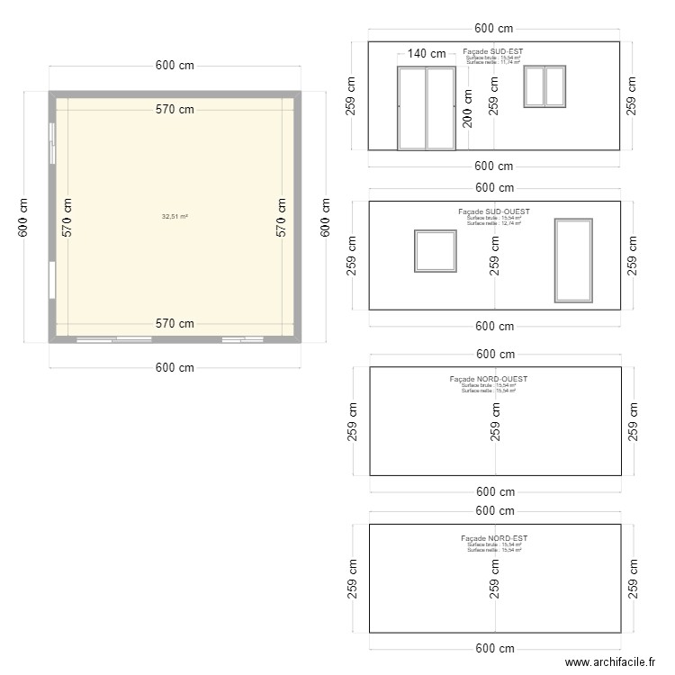 bureau FACADE. Plan de 1 pièce et 33 m2