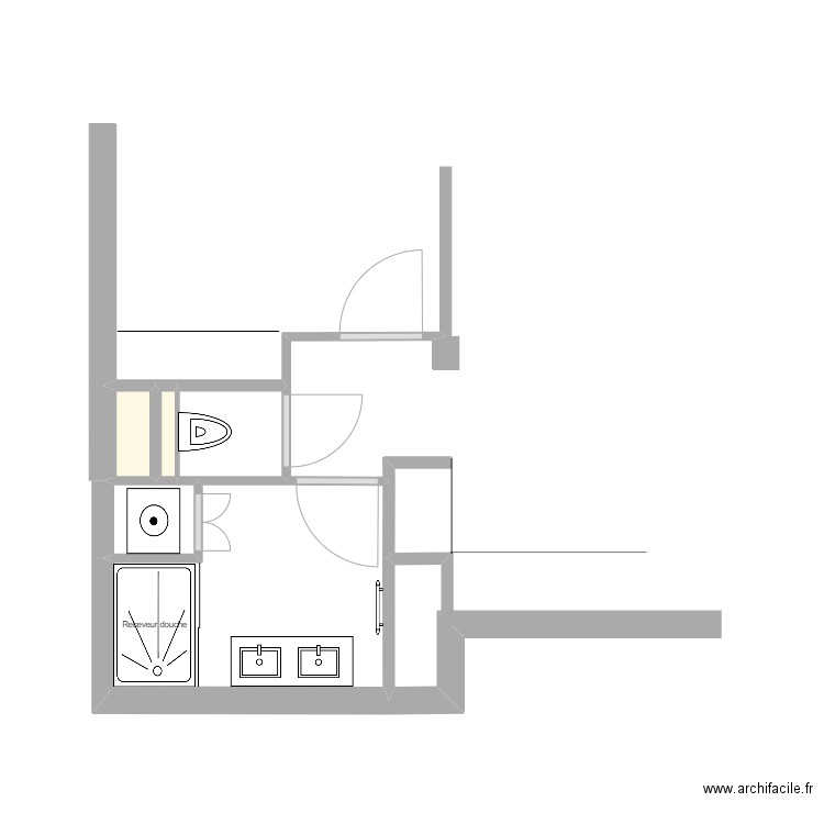 Salle de bain actuelle. Plan de 5 pièces et 6 m2