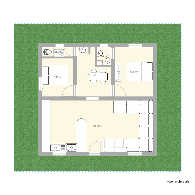 jm64654. Plan de 6 pièces et 56 m2