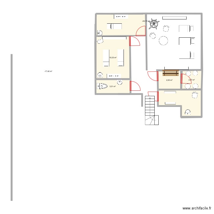 Haut . Plan de 6 pièces et 27 m2