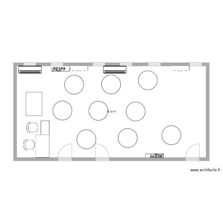 classe. Plan de 1 pièce et 75 m2