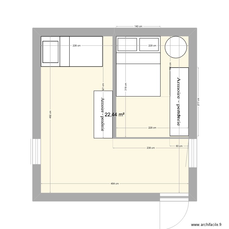 savièse chambre. Plan de 1 pièce et 22 m2