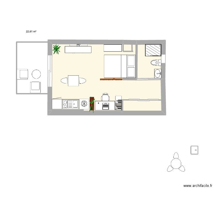 manoncop. Plan de 2 pièces et 26 m2