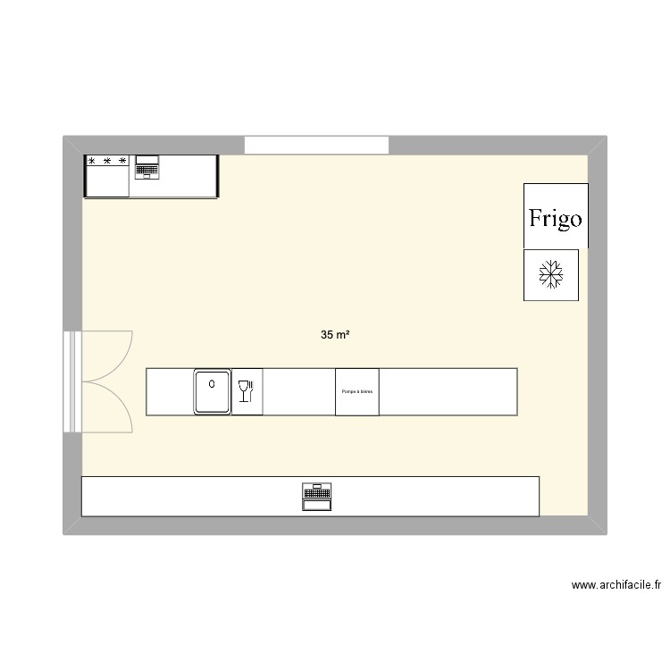 Barajo intérieur. Plan de 1 pièce et 35 m2