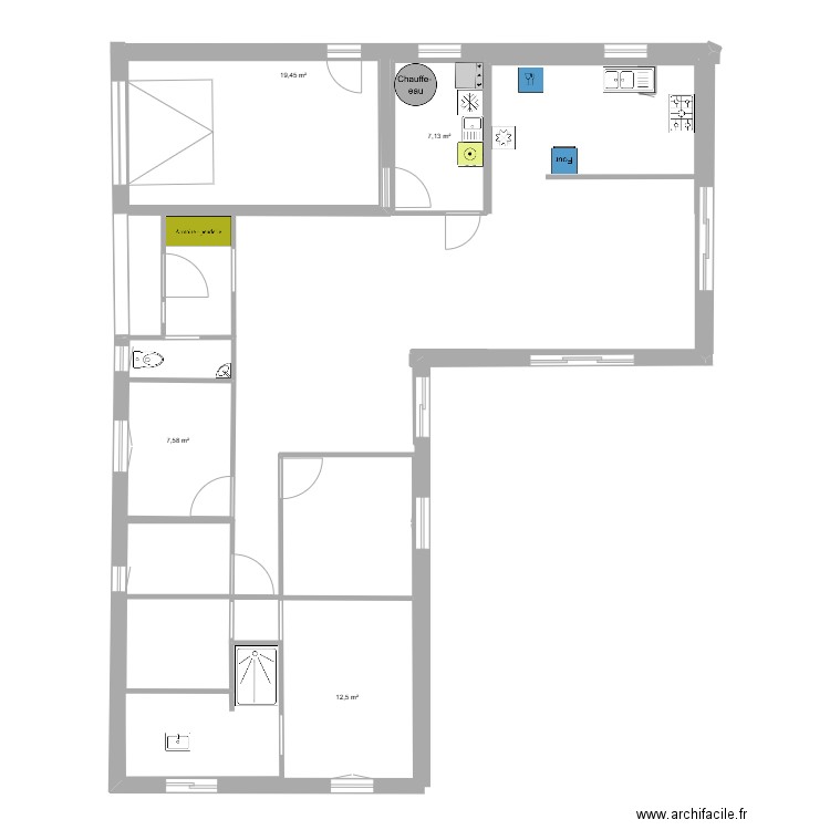 elec1. Plan de 4 pièces et 47 m2