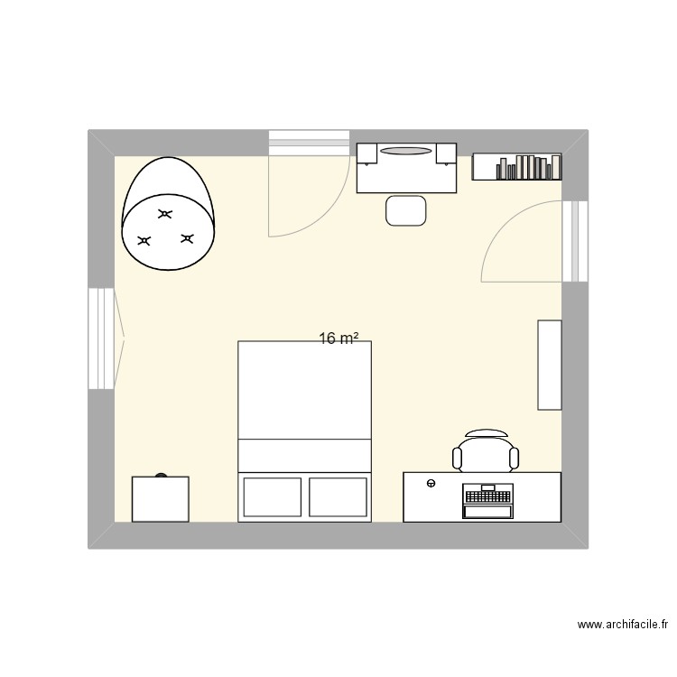 Chambre. Plan de 1 pièce et 16 m2