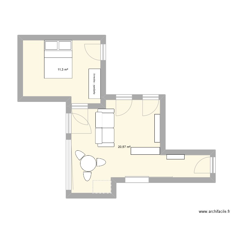 Appartement. Plan de 2 pièces et 32 m2