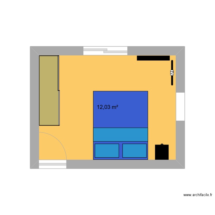 Chambre. Plan de 1 pièce et 12 m2