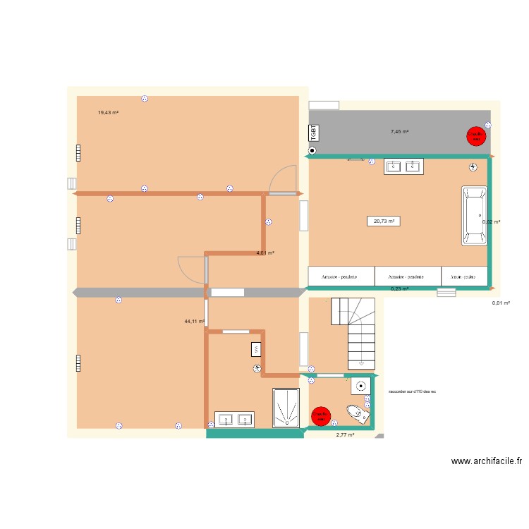 étage sonnac Prise , radiateur , chauffe eau . Plan de 9 pièces et 99 m2