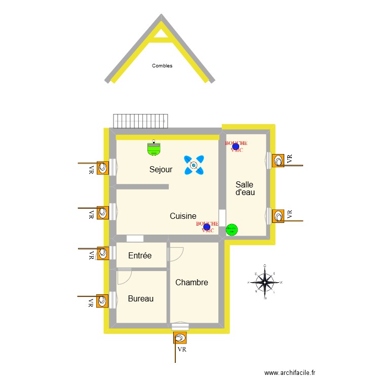 FEVRE Vinciane - JUMILHAC. Plan de 5 pièces et 75 m2