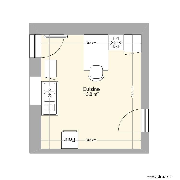 cuisine essai. Plan de 1 pièce et 14 m2