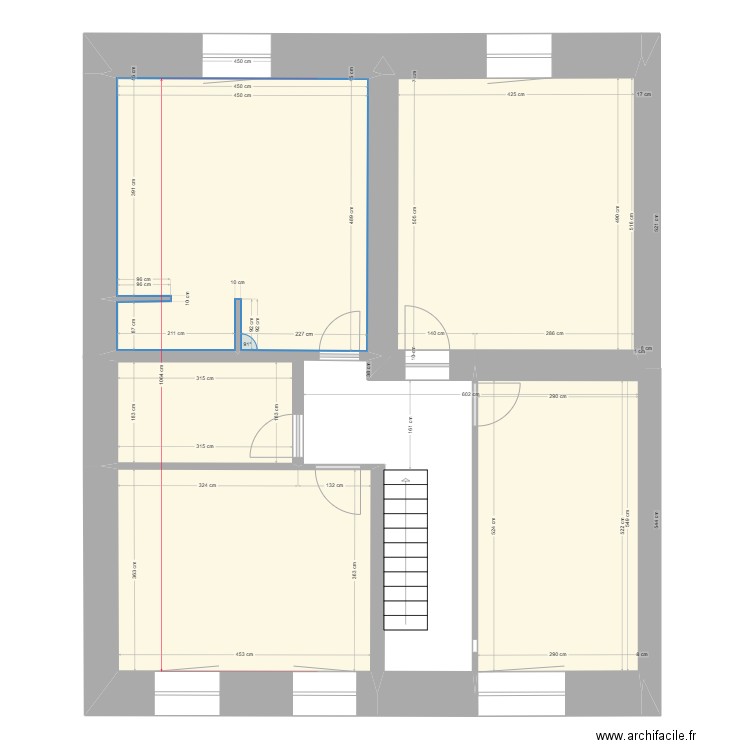 gite 1 1er  sans +-cote. Plan de 7 pièces et 82 m2