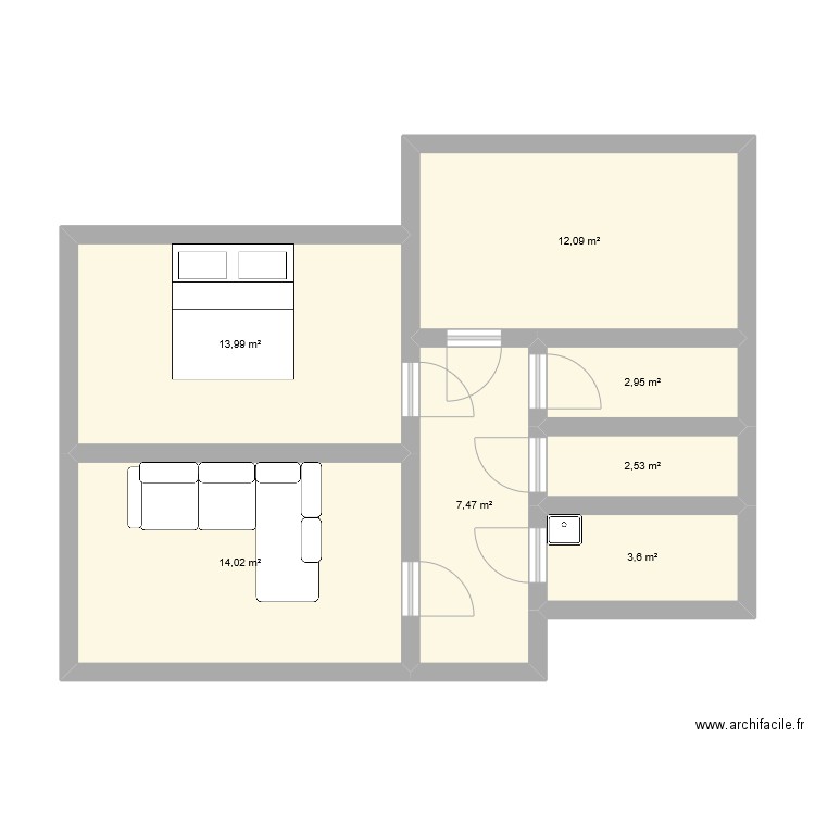 MOUDJAHEd. Plan de 7 pièces et 57 m2