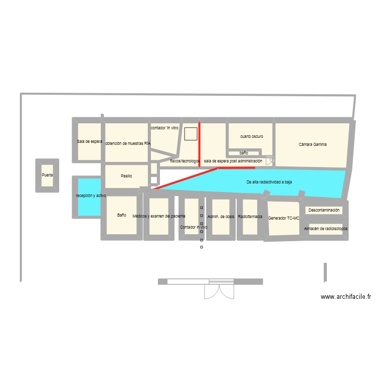 diseño de instalaciones de medicina nuclear. Plan de 21 pièces et 52 m2