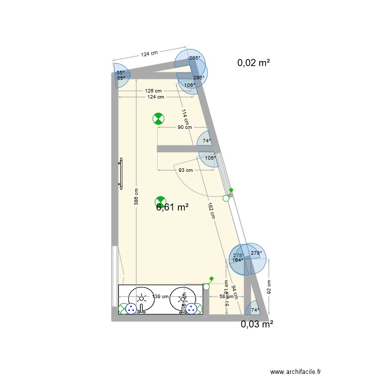 salle de bain filles audrey. Plan de 3 pièces et 7 m2