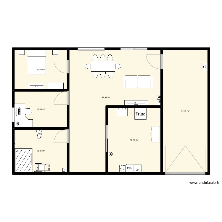 maison handicapé. Plan de 6 pièces et 129 m2