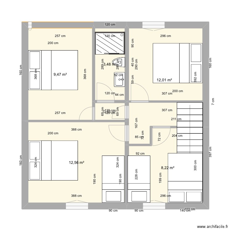 Etage bourglastic wc Etage plus douche sans cotes . Plan de 6 pièces et 47 m2