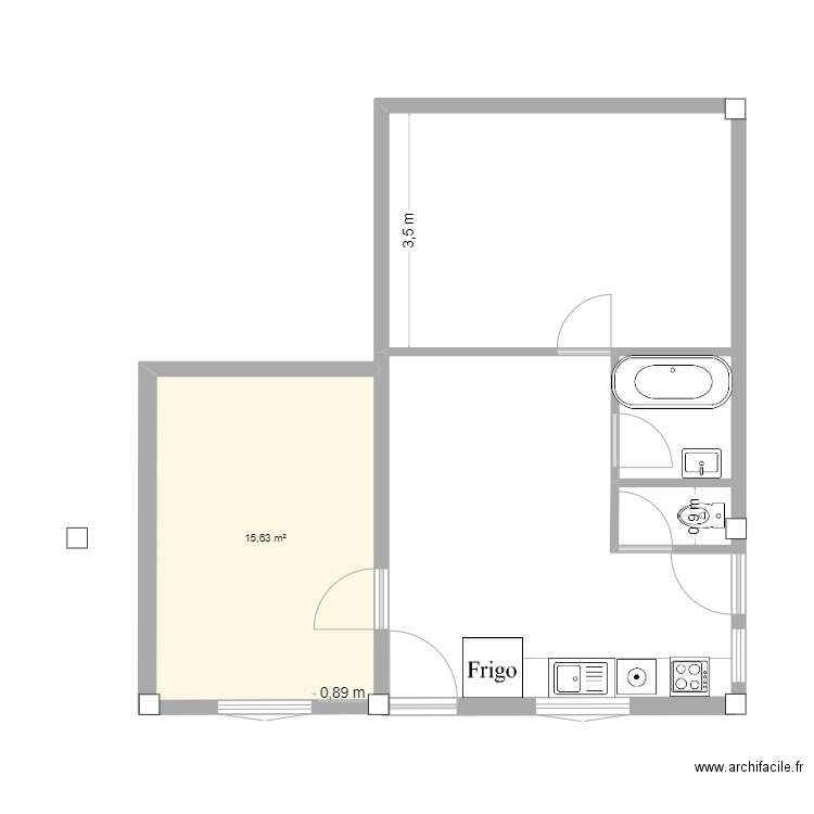 p02. Plan de 1 pièce et 16 m2