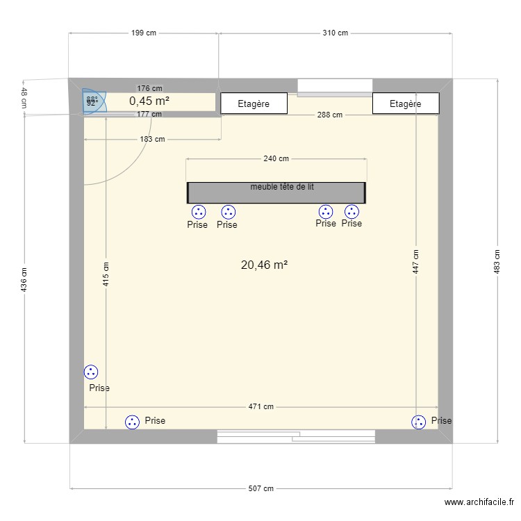 CHAMBRE elec. Plan de 2 pièces et 21 m2