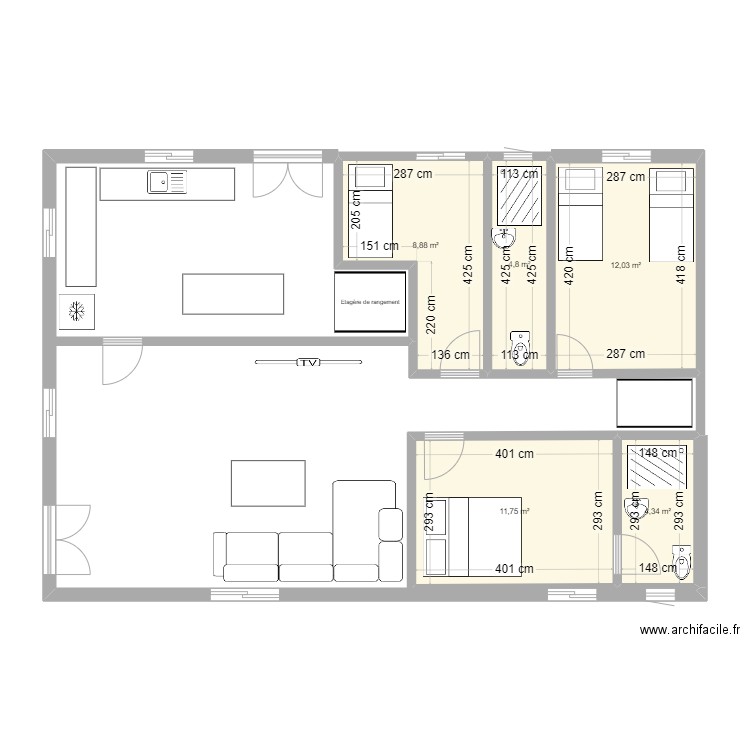 maison burkina. Plan de 5 pièces et 42 m2