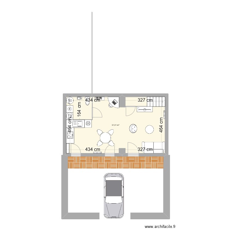 RDC. Plan de 1 pièce et 37 m2