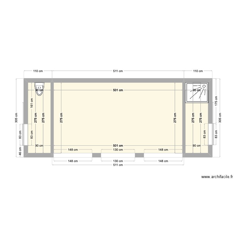 Pool House. Plan de 3 pièces et 19 m2