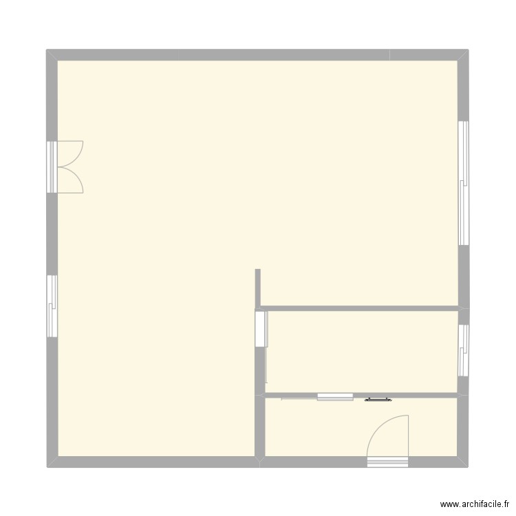 Petite maison vide. Plan de 3 pièces et 58 m2