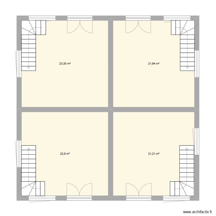 quadruplex rdc. Plan de 4 pièces et 89 m2