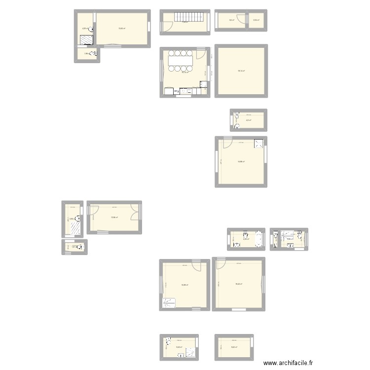 lebles. Plan de 19 pièces et 159 m2