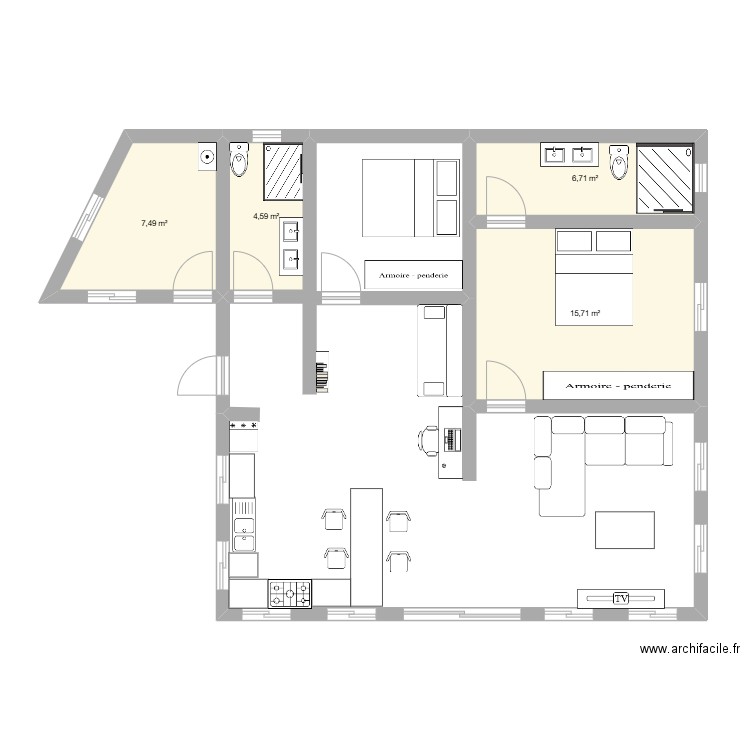 Draft 01. Plan de 4 pièces et 35 m2