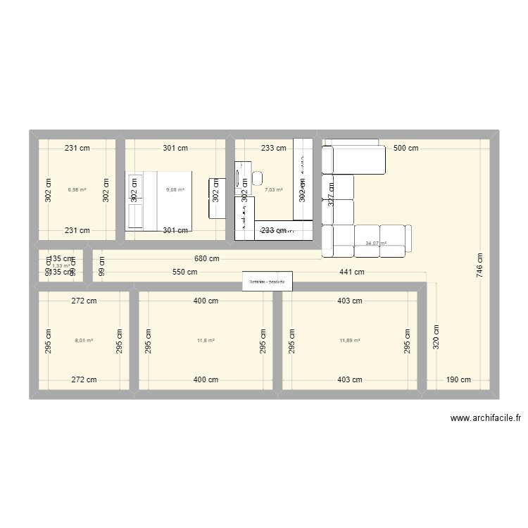 plan 2. Plan de 8 pièces et 90 m2