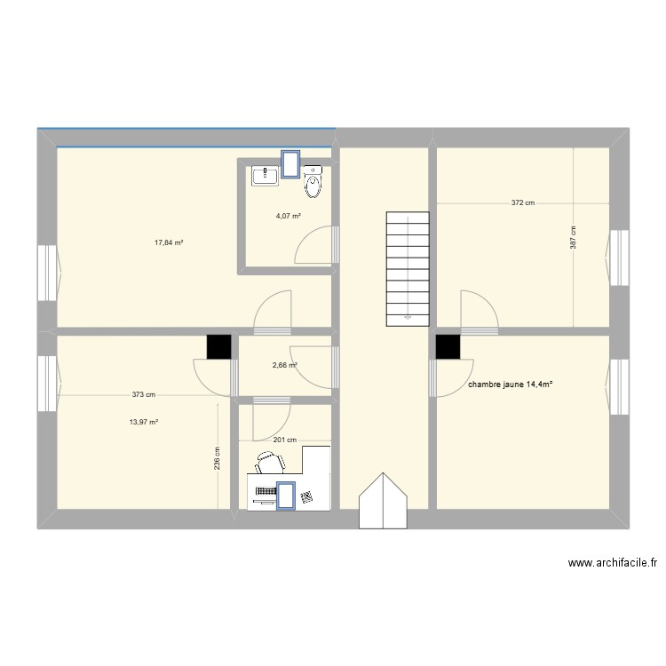 Etage. Plan de 5 pièces et 86 m2