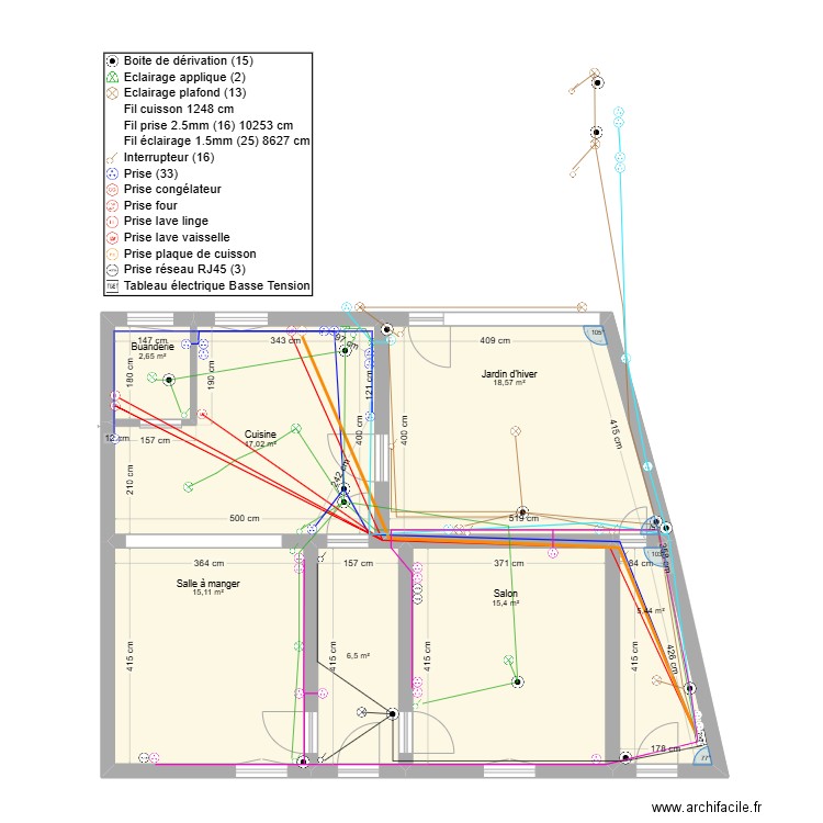 RDC Maison. Plan de 7 pièces et 81 m2