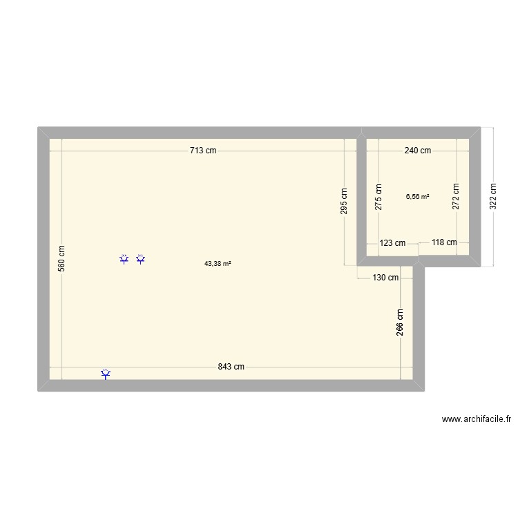 plan électricité RDC. Plan de 2 pièces et 50 m2