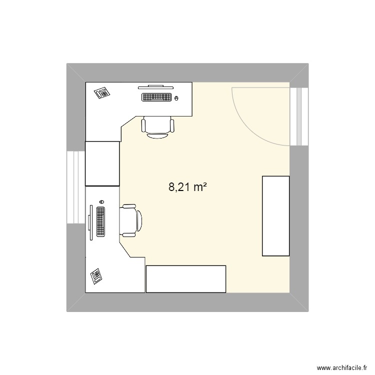 bureau. Plan de 1 pièce et 8 m2